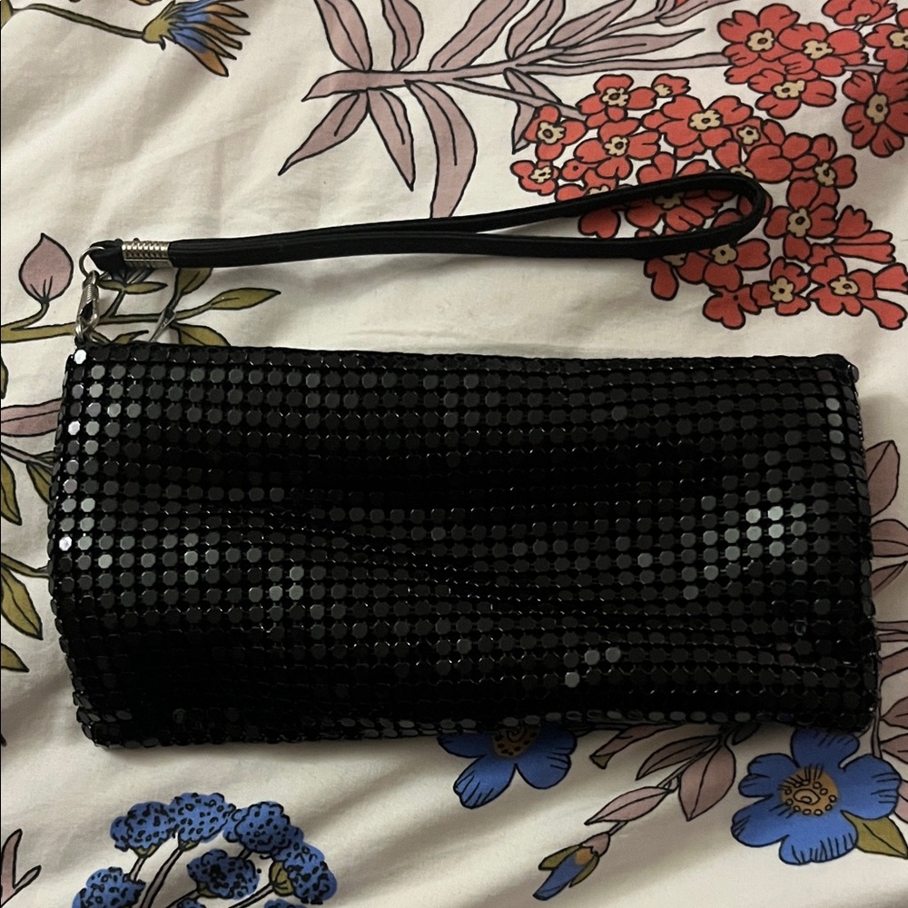 Black Sequin Clutch with Wrist Strap